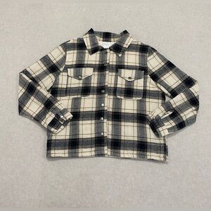 Lucky Brand  Plaid Flannel Sherpa Lined Jacket Sz M Shacket Cream/Black
